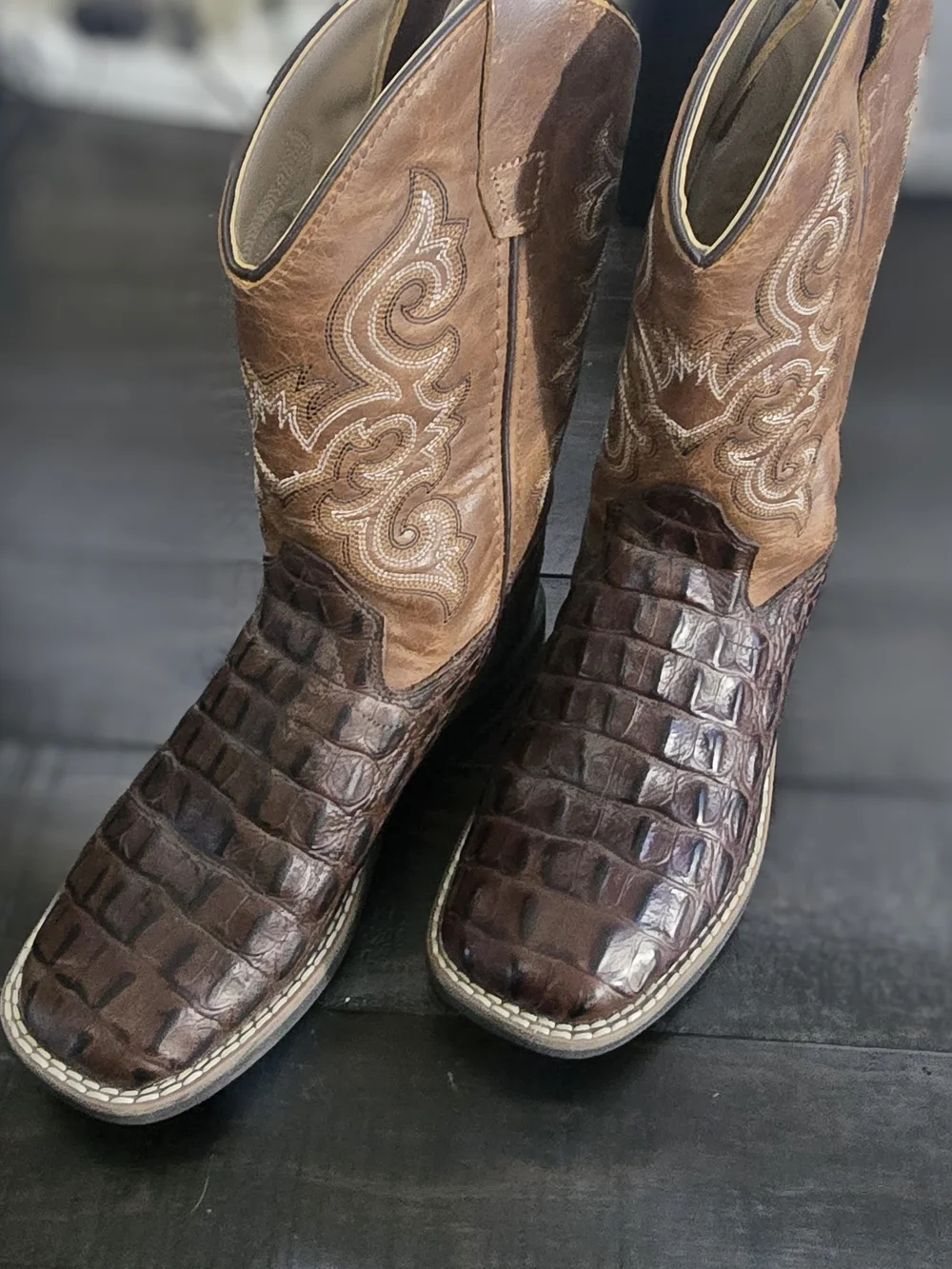 Kids Brown Western Cowboy Boots - Textured Leather